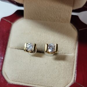 Gold Plated 925 Cubic Zirconia Stud Earrings - Classic Women's Jewelry